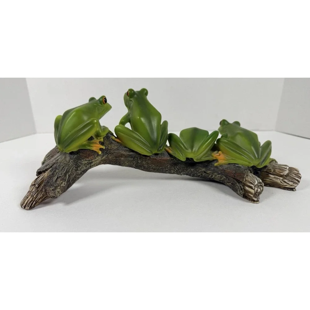 Green Tree Frogs On Branch Life-like Resin Statue Life-Size Decor Figurine